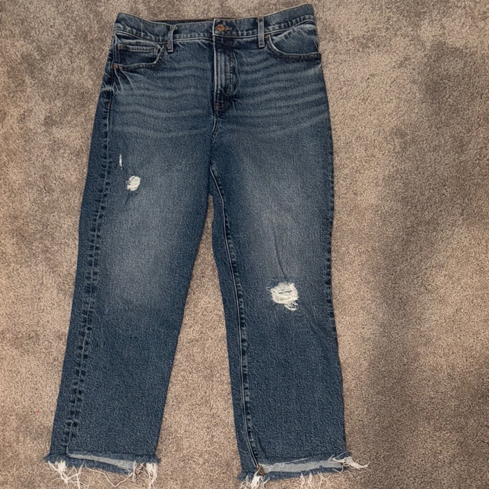 Express Straight Ankle High-Rise Jeans with Raw Hem